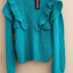 NWT Turquoise Ruffle Knit Sweater